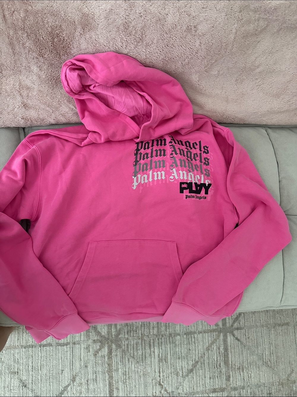 Palm Angels Hot Pink Repeated Logo Hoodie